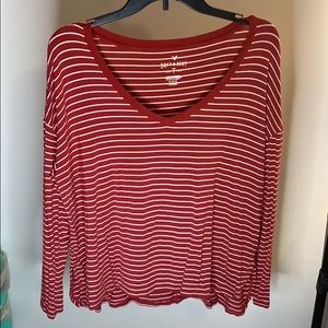 Red and white stripped long sleeve top